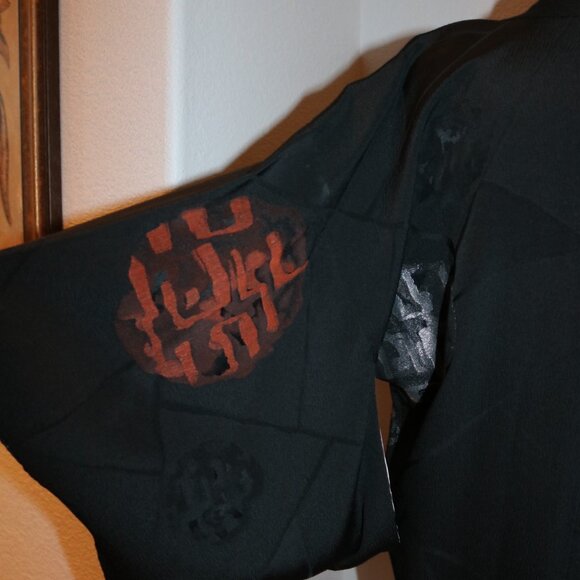 Japanese Haori Jacket - Antique Haori Silk Kimono Jacket Black - Picture 7 of 16